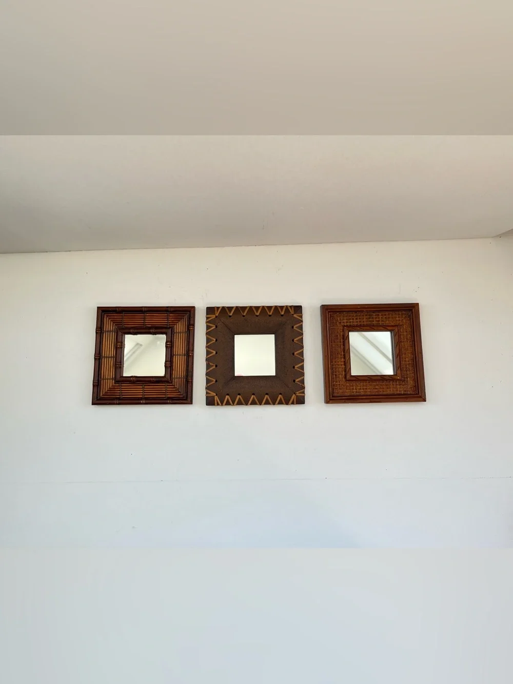 Vintage wall mirror set wood bamboo MCM